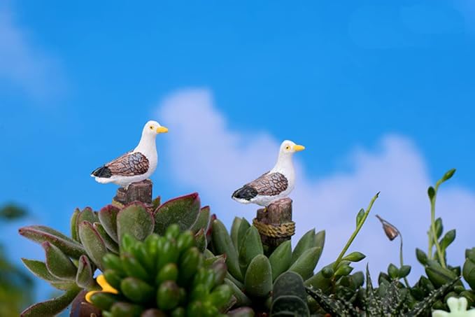 2PCS Seagulls Bird Micro Landscape Ornaments, Miniature Figurines Fairy Garden Accessories, Garden DIY Kit
