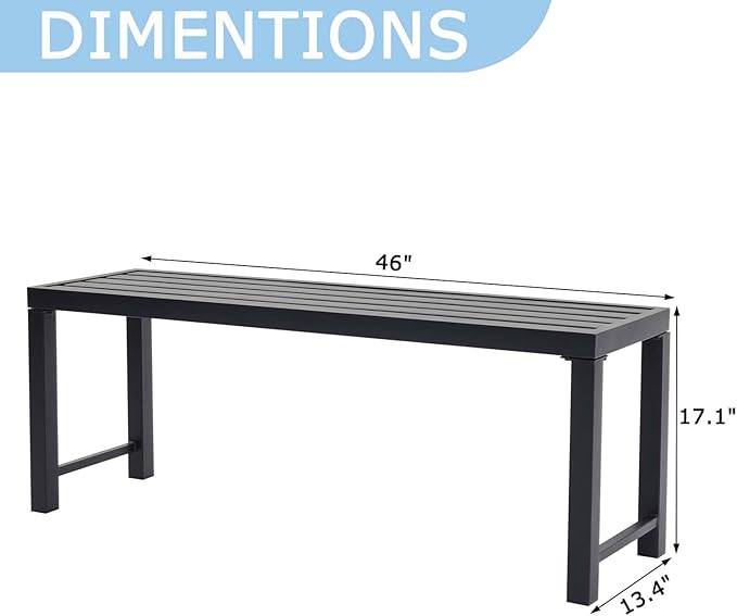 Black Outdoor Bench, Outdoor Metal Backless Bench Set of 2, 46" Patio Garden Bench for Outdoor, All Wheather Outdoor Bench for Garden, Backyard, Porch, Black