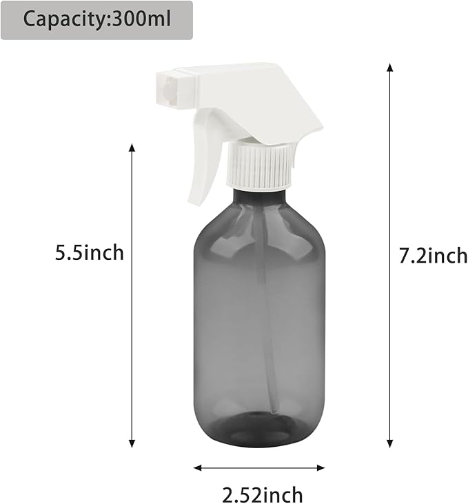 300ml Clear Black Plastic Spray Bottle - Premium Adjustable Nozzle, Ideal for Lawn & Garden, Hair Care, and Cleaning Supplies