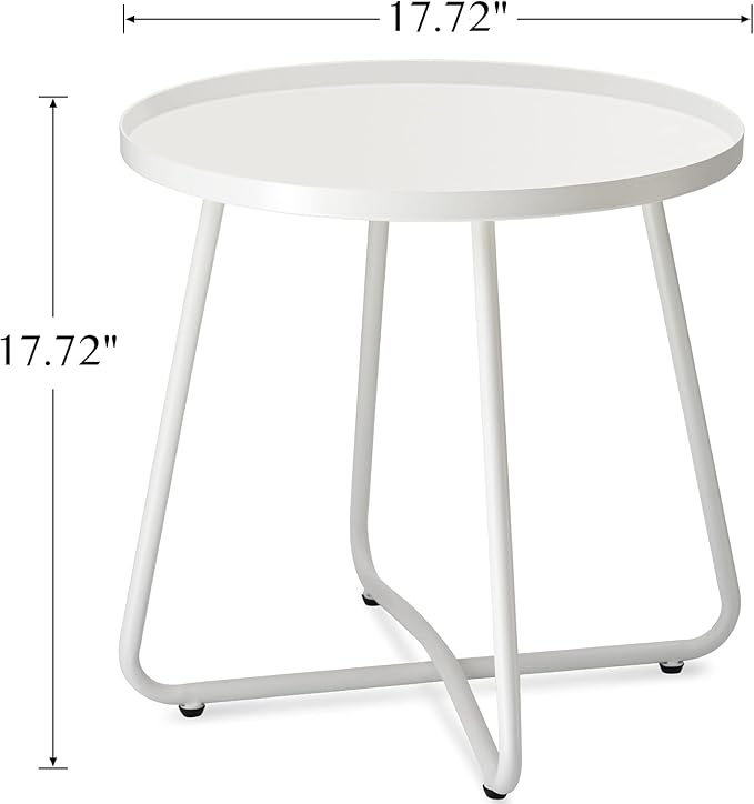 danpinera Outdoor Side Tables, Weather Resistant Steel Patio Side Table, Small Round Outdoor End Table Metal Side Table for Patio Yard Balcony Garden Bedside White