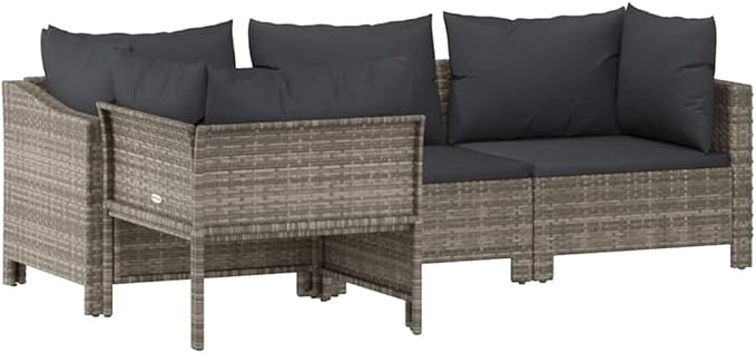 Garden Lounge Set Gray Poly Rattan, Powder-Coated Steel, Foam Outdoor Furniture Set Garden Seating Ensemble for Outdoor Deck
