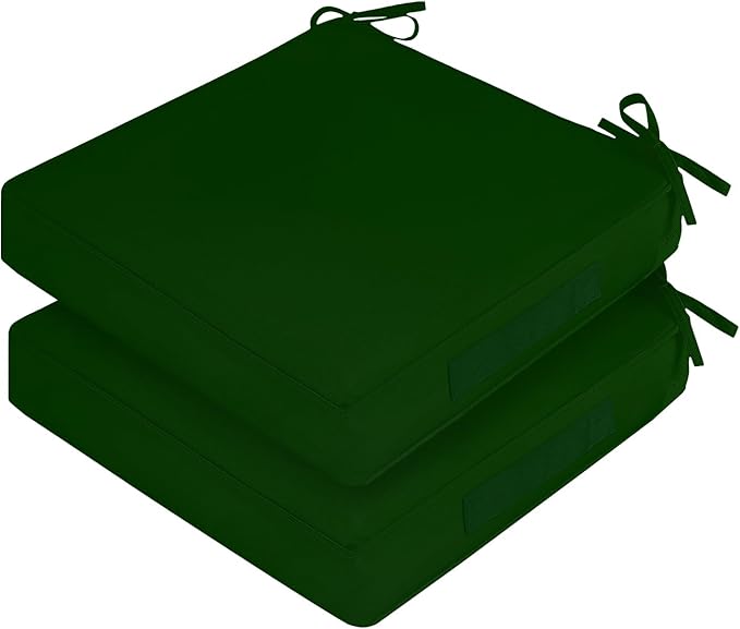 Waterproof Outdoor Chair Cushions Set of 2, Square Outdoor Seat Cushions with Ties and Removable Covers, 22 x 22 Outdoor Cushions for Patio Furniture with Portable Handle(Forest Green)