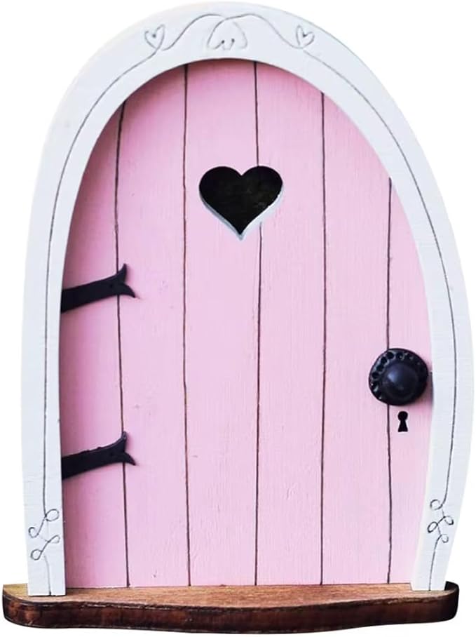 Pink Streak Mini Fairy Garden Door for Tree, 3D Miniature Fairy Door for Fairytale Tiny House Doors, Bonsai Terrarium Micro Landscape Decoration Accessories Garden Miniatures