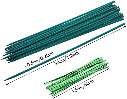 30 Pcs Plant Support Stakes Kit 15 Inch Bamboo Plant Stakes with 50 Pieces Orchid Clips Plastic Garden Plants Clips, 30 Pcs Metallic Twist Ties for Garden Supporting Stems Vines Stalks Grow Upright