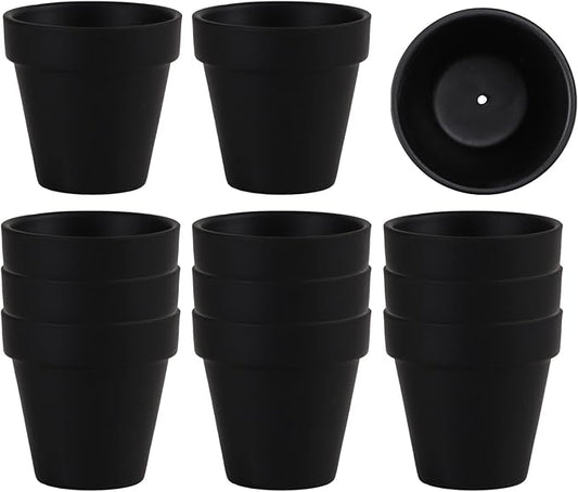 12 PCS Small Mini Black Clay Pots with Drainage Holes, 2.5inch Terra Cotta Pot Clay Ceramic Pottery Planter, Succulent Nursery Pot/Cactus Plant Pot, for Indoor/Outdoor Plants, Crafts, Wedding Favor