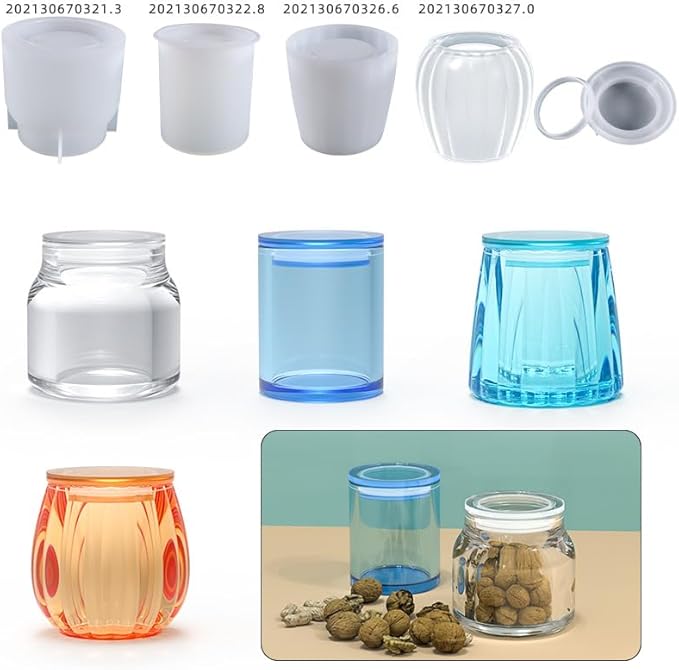 Storage Box With Lids, Silicone Candle Jar Molds Set, Creative Vessels Pot Molds, Concrete Round Stripe With Cover Bottle Making Moulds for Holder (F)