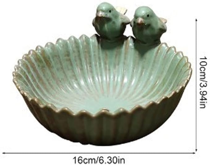 Birds Garden Design Birds Feeder Ceramic 6.3 Inch Diameter Flowerpot or Feeder for Outdoor, Bird Food Holder for Garden Outside Decor (Mint Green)