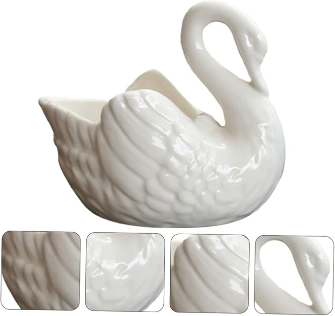 Cute Succulent Pot White Swan Planter Swan Decor Ceramic Vase Tabletop Garden Decor