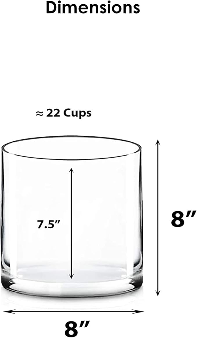 CYS Excel Glass Cylinder Flower Vase (H:8" D:8") Flower Vase Centerpieces Hurricane Floating Pillar Candle Holder Terrarium Planter