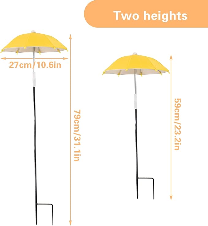 2 PCS Mini Plant Umbrellas, 10.6 Inch Diameter Small Mini Adjustable Height (23.2-31.1 Inch) Shade Umbrella for Outdoor Potted Plants Garden Bed Flower Pot Decor, Blue and Yellow