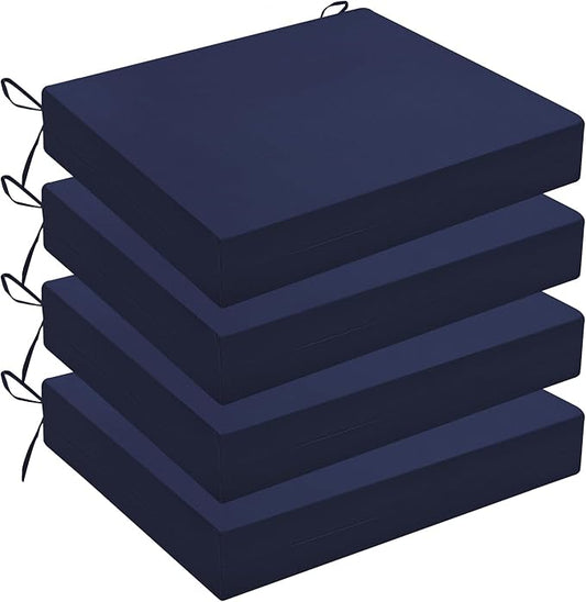 Wellsin Outdoor Chair Cushions for Patio Furniture - Outdoor Cushions for Chairs - Water Resistant Patio Chair Cushions Set of 4, 18.5"X16"X3", Navy