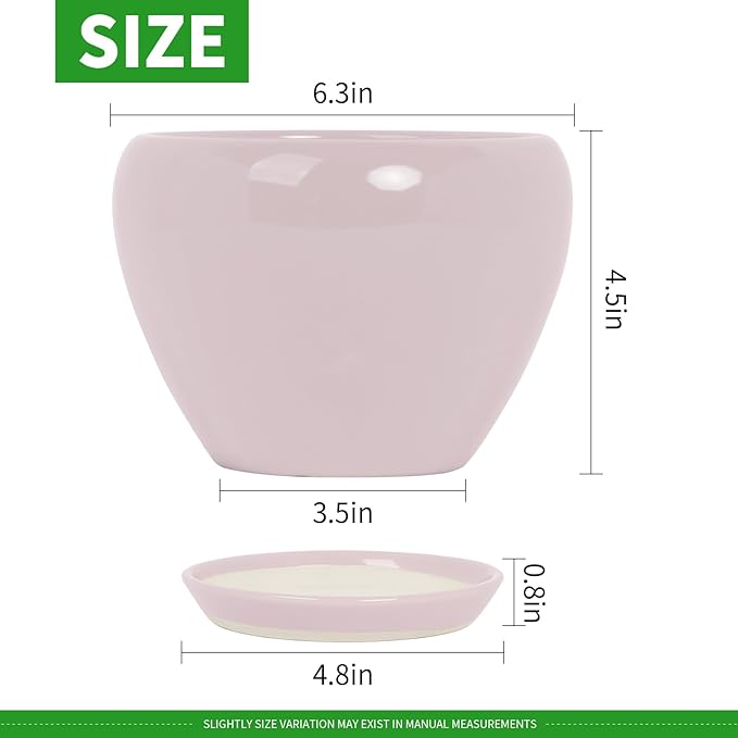 Deep Dream 6 Inch Plant Pots- Ceramic Planter Pot with Drainage Hole and Saucer, Round Flower Pot for Indoor Outdoor Succulent, Snake Plants and Cactus, Pink