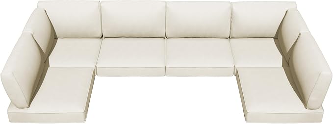 Patio Cushions for Outdoor Furniture,Water-Resistant Outdoor Cushions for 6 Seat Outdoor Sectinal,25.3"×25.3" Deep Seat Sofa Cushions, 14-Piece Outdoor Couch Cushions,Cream White