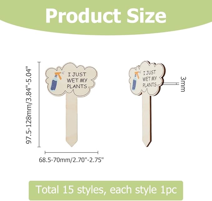 15pcs Plant Garden Signs 15 Styles Funny Wooden Plant Markers T-Type Garden Labels with Stable Sharp Bottom for Vegetable Flowers Garden Potted Plants