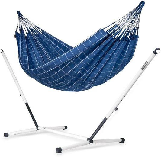 LA SIESTA® - Large Double Brisa Classic Hammock & Nautico Steel Stand - Weather & Tear Resistant Portable Hammock w/Stand - Balcony Porch Garden Outdoor Indoor Hammock - 2-Person Max 355 Lbs, Marine