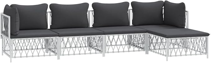 Garden Lounge Set White, Dark Grey Outdoor Furniture Set Garden Seating Ensemble for Pond Outdoor
