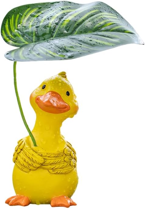Adorable Animal Garden Statue with Umbrella - Charming Outdoor Decor for Yard, Patio, or Garden (The Yellow Duck Holding an Umbrella)