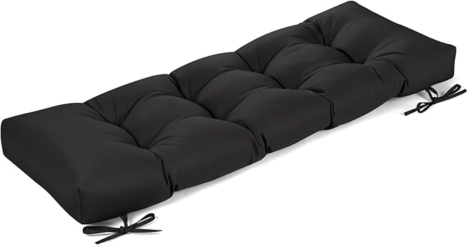 ROFIELTY Outdoor Bench Cushion, Waterproof/Sun-Proof Fabric, Tufted Bench Cushion with 2 Ties, Suitable for Outdoor Garden Bench/Swing/Indoor Furniture (Black, 42×16×4)