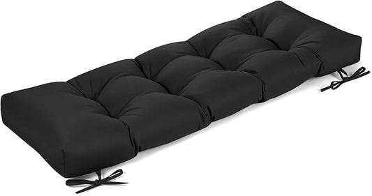 ROFIELTY Outdoor Bench Cushion, Waterproof/Sun-Proof Fabric, Tufted Bench Cushion with 2 Ties, Suitable for Outdoor Garden Bench/Swing/Indoor Furniture (Black, 42×16×4)