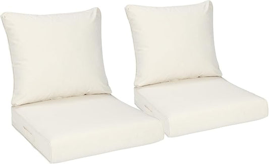 Aoodor 23" x 26" Patio Deep Seat Cushion Set, Water Resistant & Fade Resistant Outdoor Furniture Cushions with Adjustable Straps for Patio, Deck, Garden, Set of 2, Ivory