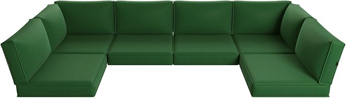 Aoxun Replacement Cushions for Outdoor Furniture, 14-Piece Outdoor Cushions for Patio Furniture, Deep Seat, Splash-Proof & Fade Resistant Couch Cushion for 6-Seat Patio Conversation Sets, Dark Green