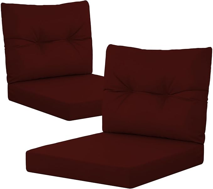 YEFU 24x24 Outdoor Cushions for Patio Furniture: Waterproof Fade Resistant Outdoor Seat Cushions Set of 2 - Olefin Deep Seat Paio Cushion Pads Replacement with Ties for Chair Sofa Couch(Wine Red)