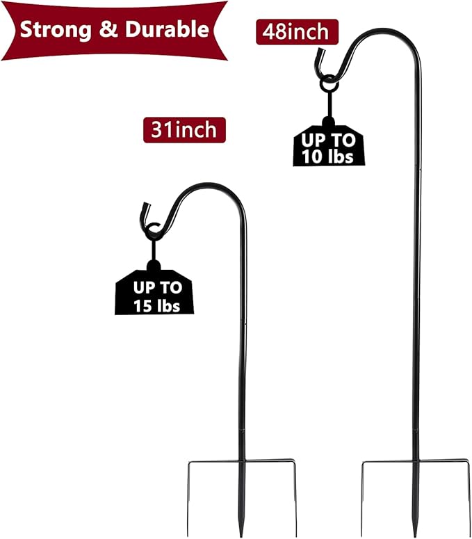EXCMARK 2 Pack Shepherd Hook 48 inch 1/2 inch Thick Use at Weddings, Hanging Solar Lights, Lanterns, Bird Feeders, Metal Hanger Hook. (Black, 48 inch) U.S. Patent.