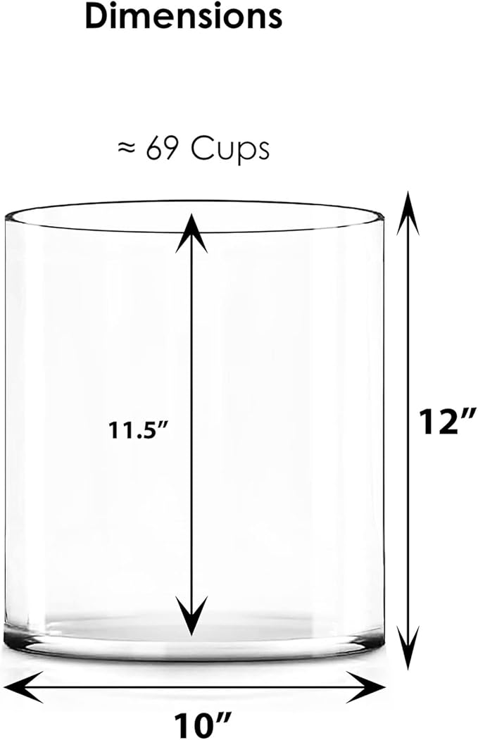 CYS Excel Large Clear Glass Cylinder Vase (H:12" D:10") Flower Vase Centerpieces Hurricane Floating Pillar Candle Holder Terrarium Planter