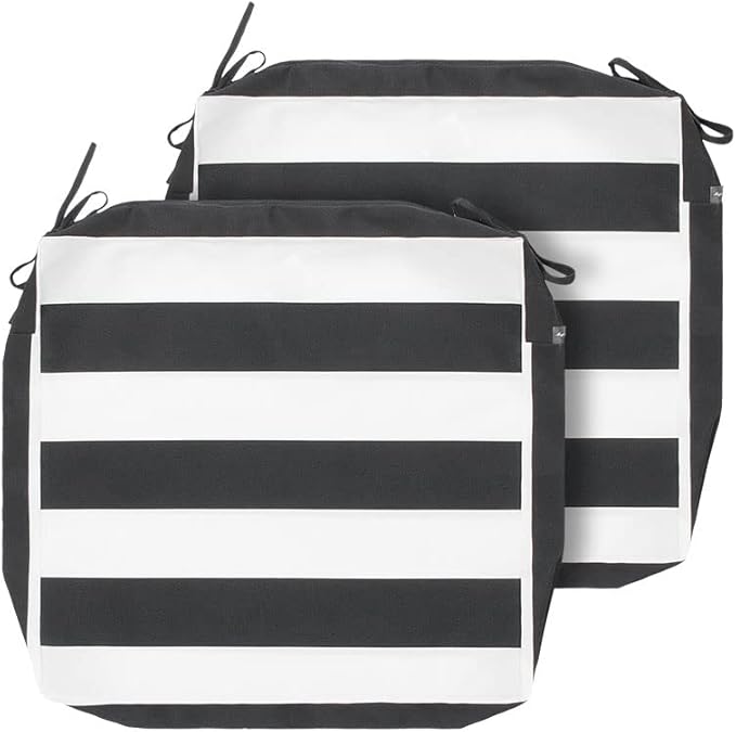 Magpie Fabrics Indoor Outdoor Cushion Cover Replacement 2 Pack, NO Insert! Water Repellent Slipcover with Ties Christmas Decor for Patio Garden Chair Seat Sofa Bench Wicker(Black White, 20x18x4 Inch)