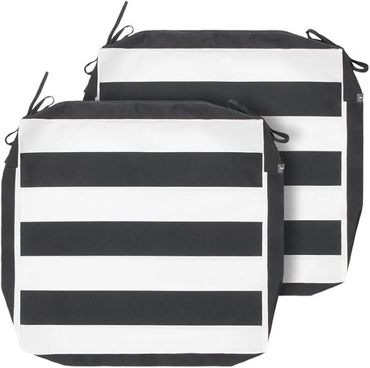 Magpie Fabrics Indoor Outdoor Cushion Cover Replacement 2 Pack, NO Insert! Water Repellent Slipcover with Ties Christmas Decor for Patio Garden Chair Seat Sofa Bench Wicker(Black White, 20x18x4 Inch)