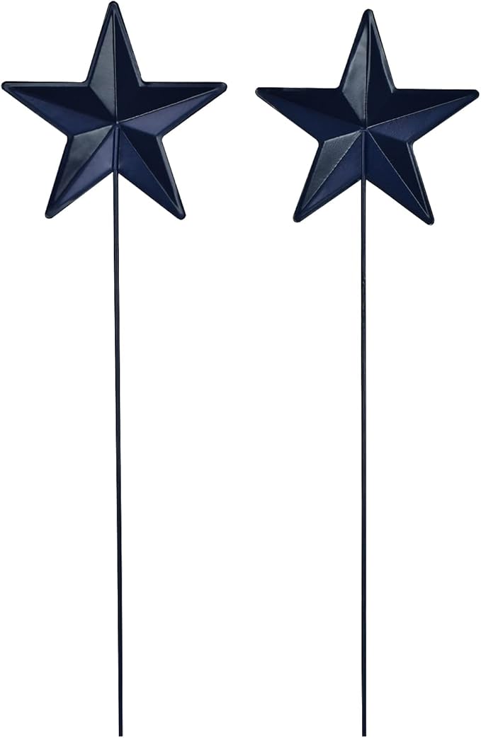 6set 12"H Metal American Star Barn Yard Sign, Patriotic Metal US Flag Star Barn Garden Stake for Planter Pot Walkway Pathway 4th of July Decor Memorial Day Outdoor Lawn Decorations