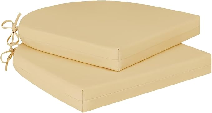 Cozyide Outdoor Chair Cushions, Waterproof Patio Seat Cushions with Adjustable Straps, Round Corner Patio Chair Cushions for Garden, Khaki, 17x16x2 Inch (Pack of 2)