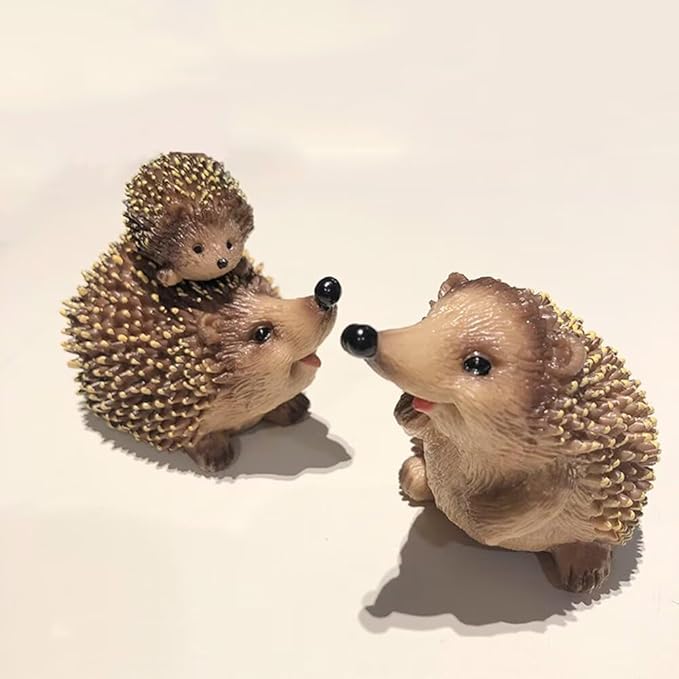 3PCS Miniature Hedgehog Figurines Family Hedgehog Statue Adorable Garden Decoration Animal Sculpture Ornaments for Home Patio Lawn Outdoor
