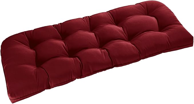 downluxe Outdoor Bench Cushion for Patio Furniture, Waterproof Tufted Overstuffed Porch Swing Cushions, Thick Outdoor Loveseat Cushions, 48" X 18" X 5", Burgundy, Set of 1