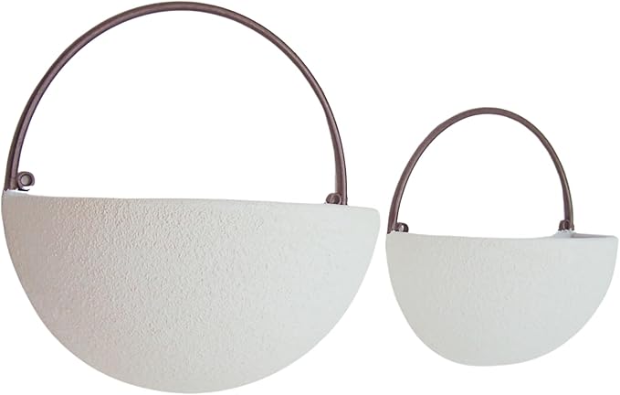 Wowser White Semi-Circle Wall Planters, Hanging Garden Decor, Set of 2 Assorted Sizes