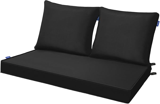 Outdoor Loveseat Cushion Set 44'' x 24'', Outdoor Cushions for Patio Furniture with Fastness Cover, Water Repellent Outdoor Seat Cushion and Couch Back Cushions for Bench, and Swing (Solid Black)