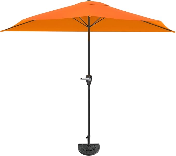 Pure Garden Half Round Patio Umbrella with Easy Crank – Compact 9ft Semicircle Outdoor Shade Canopy for Balcony, Porch, or Deck (Terracotta)