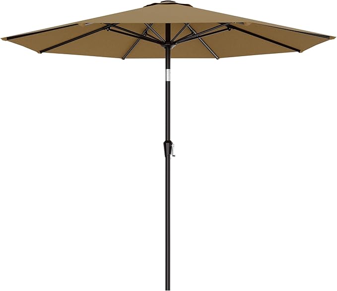 AreShark 9 FT Patio Umbrella for Outdoor, Outdoor Table Umbrella with Push Button Tilt and Crank, Outdoor Patio Umbrellas with 8 Sturdy Ribs for Market, Garden, Pool (Khaki)