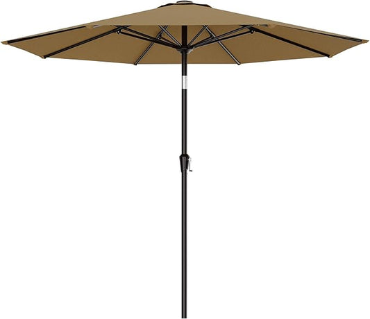AreShark 9 FT Patio Umbrella for Outdoor, Outdoor Table Umbrella with Push Button Tilt and Crank, Outdoor Patio Umbrellas with 8 Sturdy Ribs for Market, Garden, Pool (Khaki)