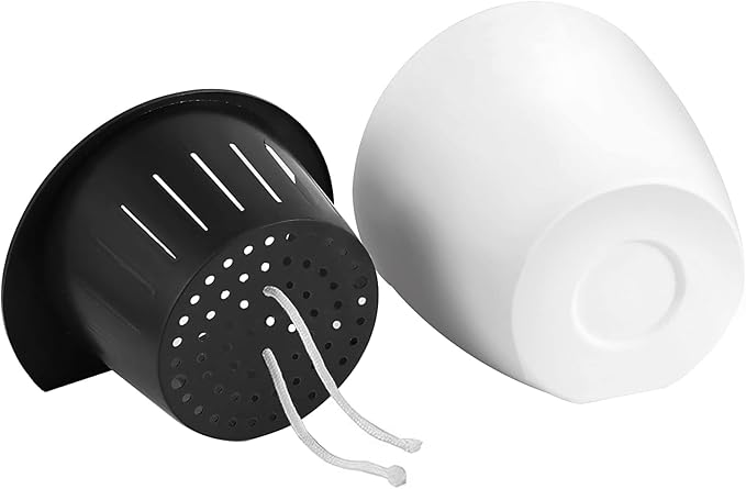 HOIGON 6 Pack 7 Inch Self Water Hanging Plants Pots, Self Watering Wall Hanging Plastic Planters with S-Hooks and Wicks, Lazy Flower Pot for Indoor Outdoor Orchids African Violet, White