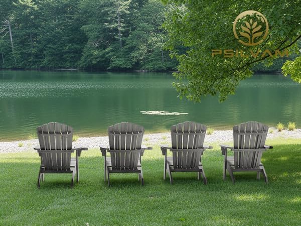 Psilvam Oversized Adirondack Chair, Fade-Resistant & Odor-Free Poly Lumber Fire Pit Chairs with Cup Holder, Weatherproof Outdoor Chair, Easy 15 Min Install Patio Chair, 350 Lbs Support (4, Gray)