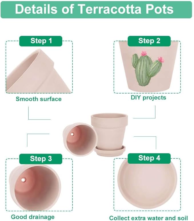 vensovo 8 Inch Pink Clay Pot for with Saucer - Large 2 Pcs Terra Cotta Plant Pot with Drainage Hole, Flower Pot with Tray, Terracotta Pot for Indoor Outdoor