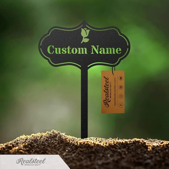 RealSteel Custom Seed & Plant Markers – Metal Garden Stakes for Herbs, Fruits & Vegetables | Elegant Steel Plant Labels for Pots, Raised Beds & Outdoor Gardens | Farmhouse & Greenhouse | Watering Can