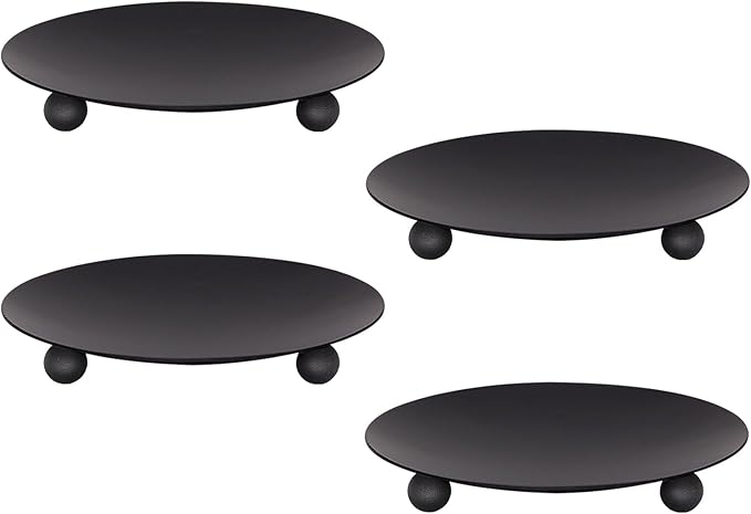 Candle Holder Decorative Iron Plate,Candle Stand for LED & Wax Candles,Spa,Bathroom,Weddings,4.33x0.78inch,Set of 4 (Matte Black)