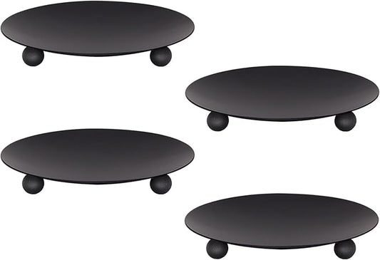Candle Holder Decorative Iron Plate,Candle Stand for LED & Wax Candles,Spa,Bathroom,Weddings,4.33x0.78inch,Set of 4 (Matte Black)