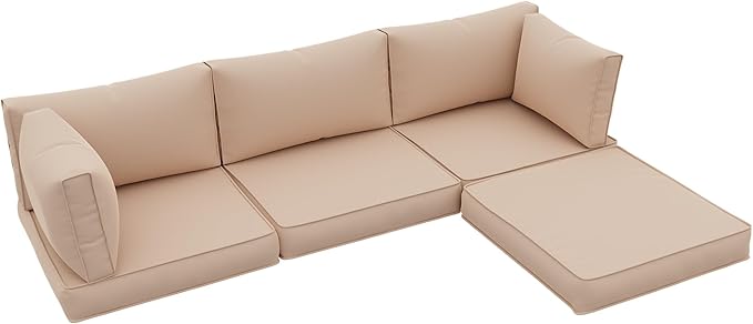 UDPATIO Outdoor Cushions for Patio Furniture Upgraded, Waterproof Patio Furniture Cushions Replacement, 4" Deep Seat Outdoor Sectional Cushion for 4-seat Chair Sofa Couch(Beige)