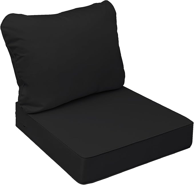 AAAAAcessories Outdoor Seat Cushions for Chairs, Fade-Resistant, Waterproof Patio Furniture Replacement Cushions, 25.5" x 25.5" x 5" + 25.5" x 19", Charcoal Black