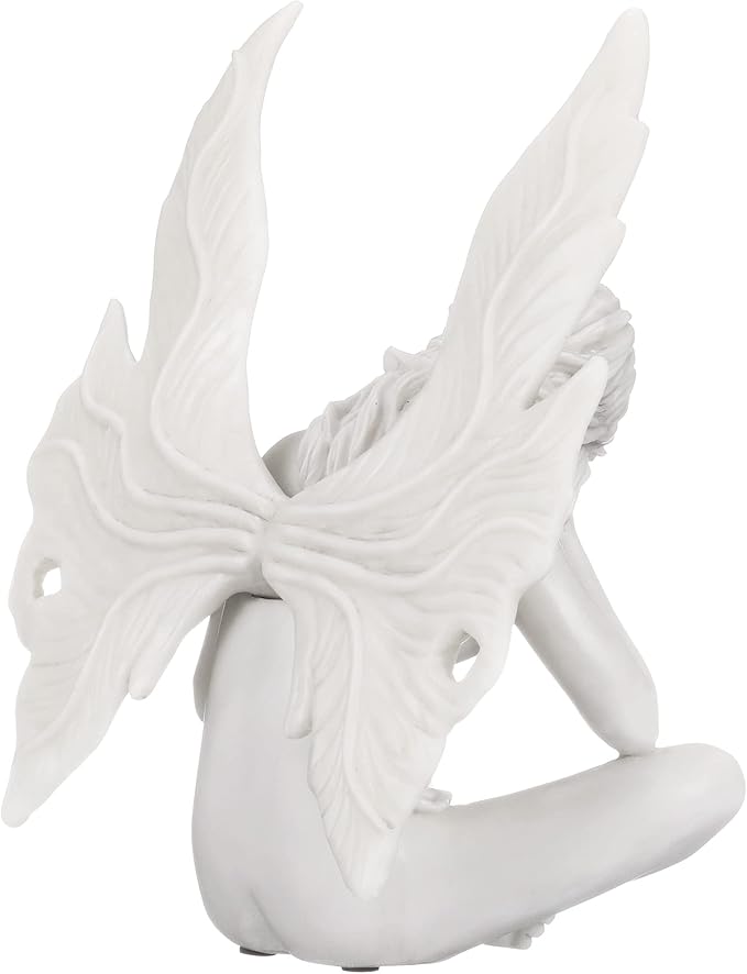Design Toscano Gazing Secret Garden Fairy Woman Statue Figurine, 7 inches wide, 10 inches tall, Cast Stone Resin, Antique Stone Finish