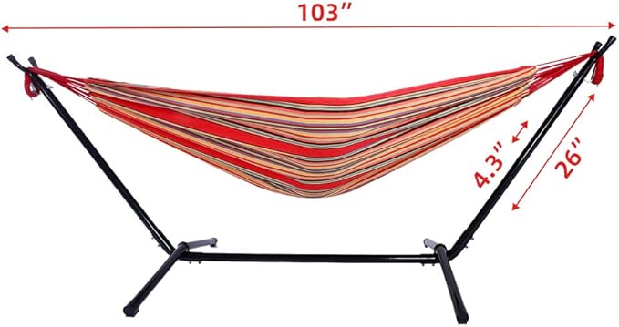 Portable Outdoor Polyester Hammock Set,Single Person Brazilian Hammock,Garden Cotton Hammocks,Indoor Swing Hammock Chair,with Stand & Carry Bag,for Outside Patio Porch Poolside Backyard (Red)