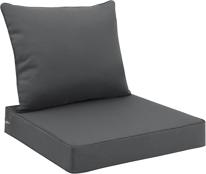 Favoyard Outdoor Seat Cushion Set 24 x 24 Inch Waterproof & Fade Resistant Patio Furniture Cushions with Removable Cover Deep Seat & Back Cushion with Handle and Adjustable Straps for Chair Sofa Couch